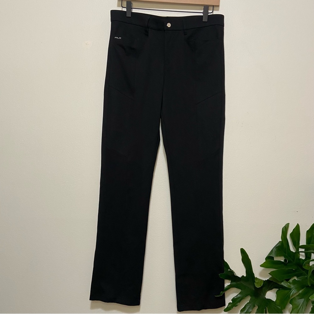 RLX Ralph Lauren Black Moto High Rise Slim Straight Leg Pants